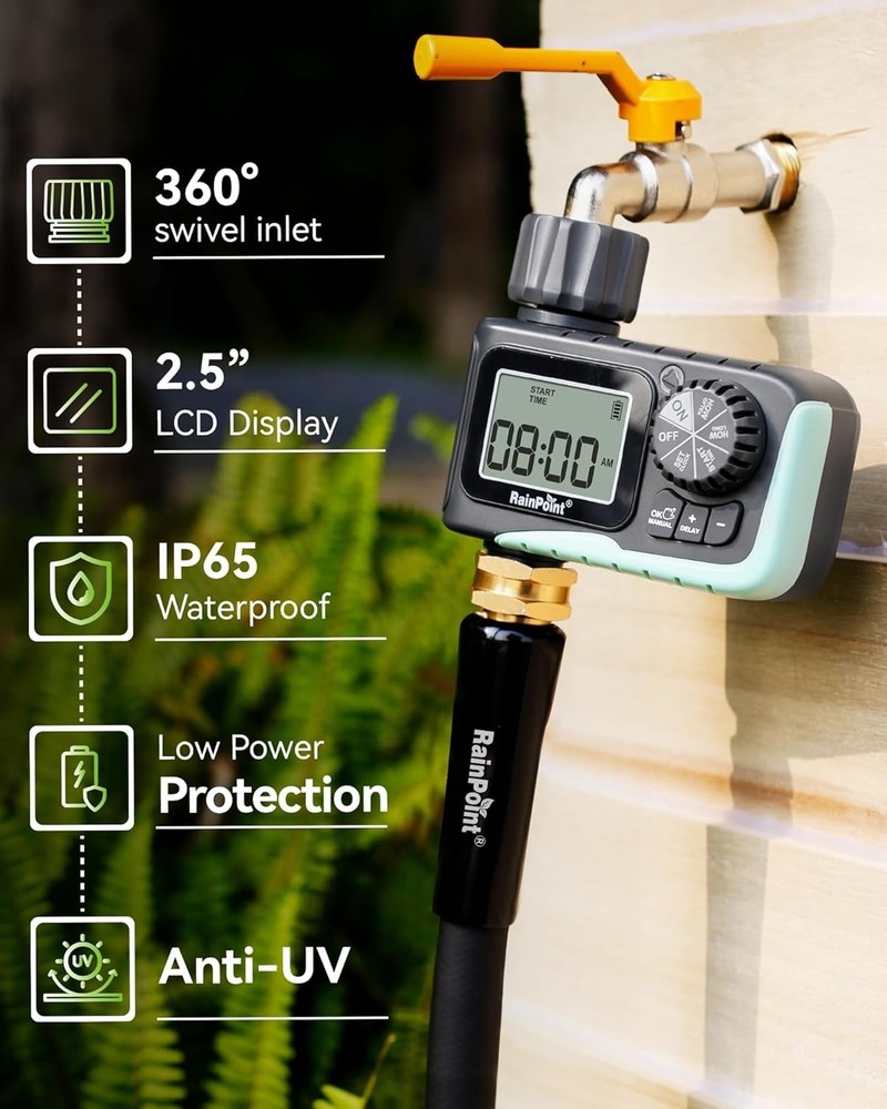 Compact 1-Outlet Sprinkler Timer: Easy Programming for Yard & Garden Maintenance