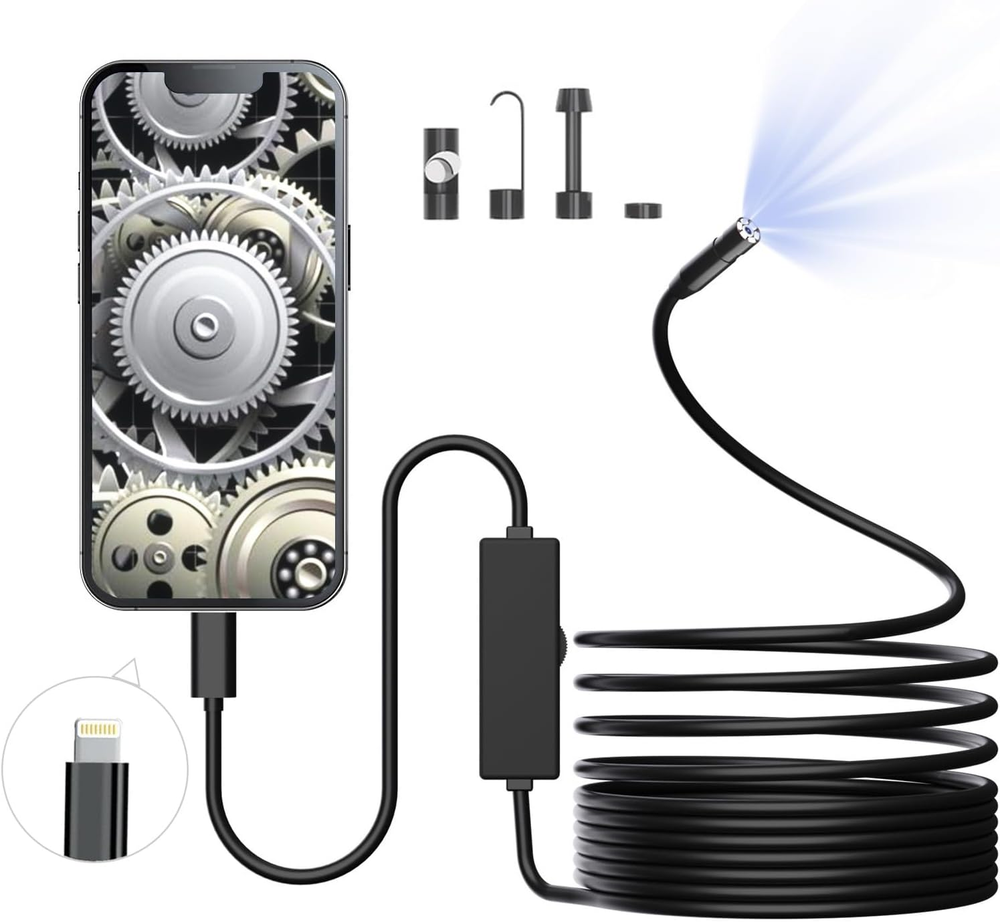 Endoscope Camera w/Light for iPhone, 1080p HD, 8 Adjustable Lights,16.4Ft Cable