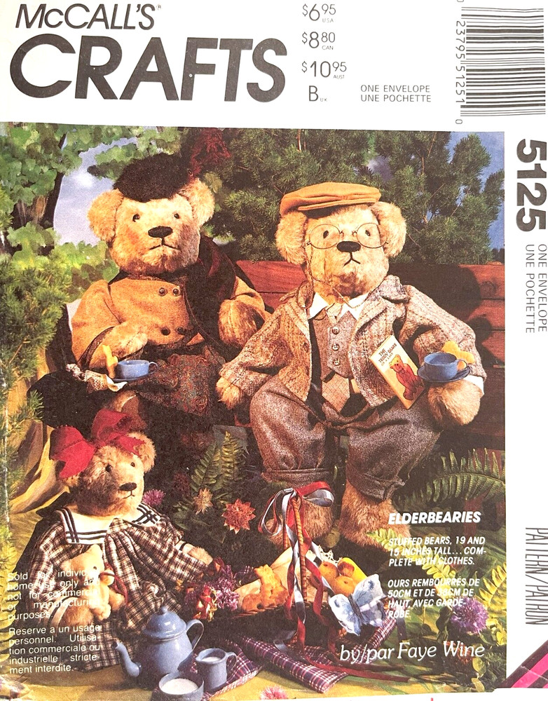 1990's McCall's Bear Dolls,Clothes,Bag Pattern 5125 UNCUT