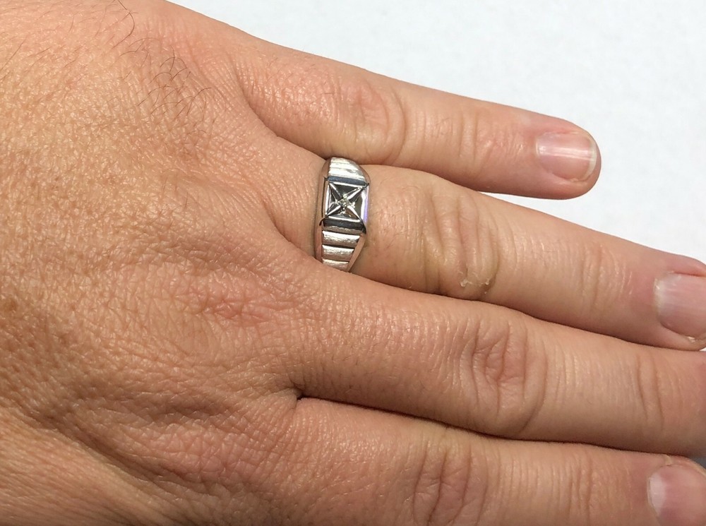 Sterling Silver Genuine Diamond Man's Solitaire Ring