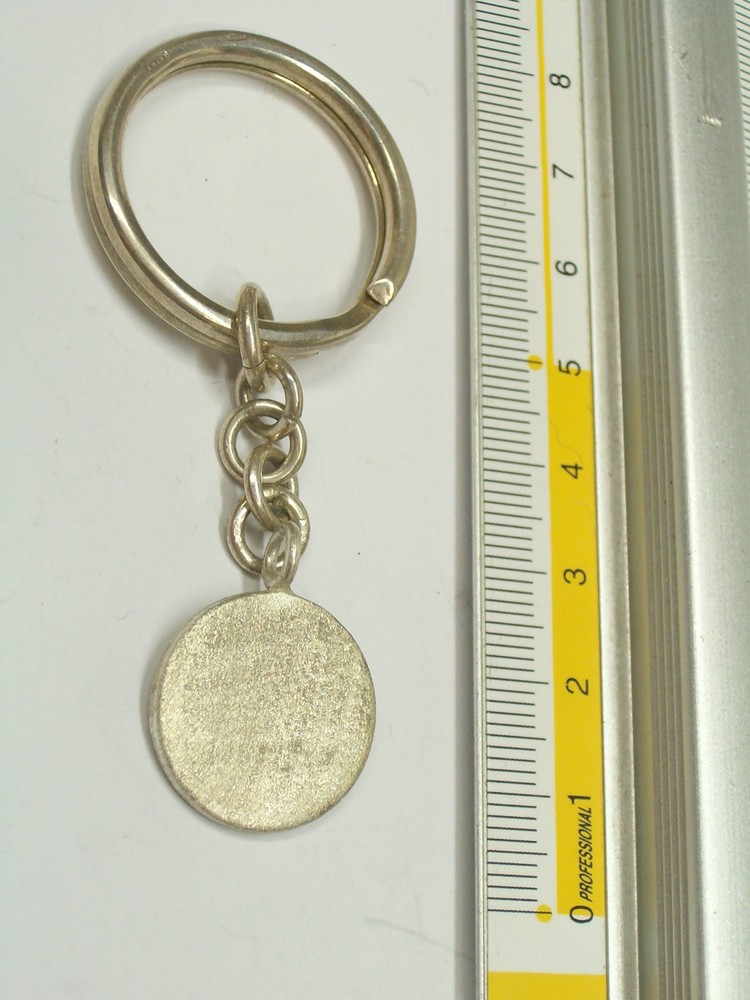 925 Silver Engraved Satin Round Plate KEYCHAIN - size small
