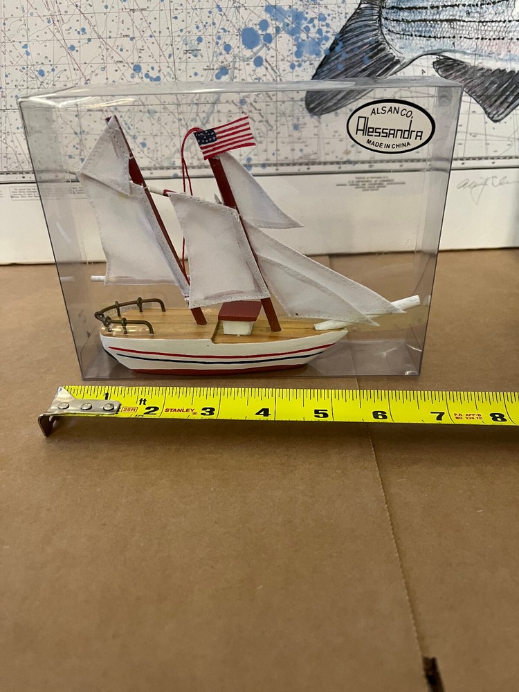 Wooden Schooner Sailboat Ornament