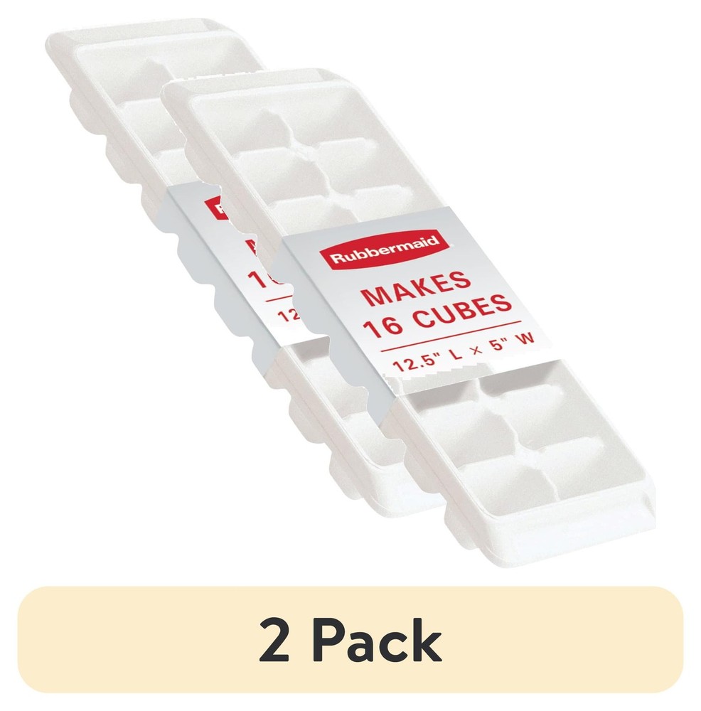 Quick Release Ice Cube Tray Plastic White Rectangular 2-Pack
