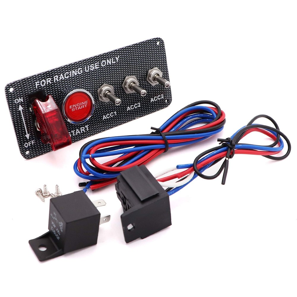 Ignition Switch Panel Kit, DC 12V 5 in 1 Car Engine Start Push Button Carbon ...