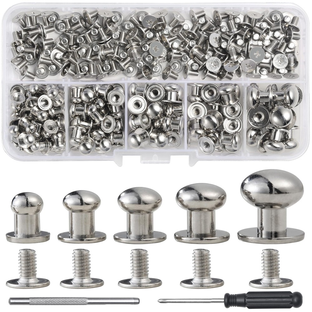 120 Sets Round Head Button Stud Assorted Sizes Button Screw Stud for Leather ...