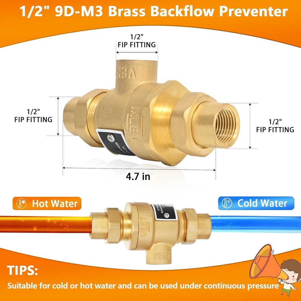 𝙉𝙚𝙬 1/2" 9D-M3 Dual Check Valve Backflow Preventer with Intermediate At