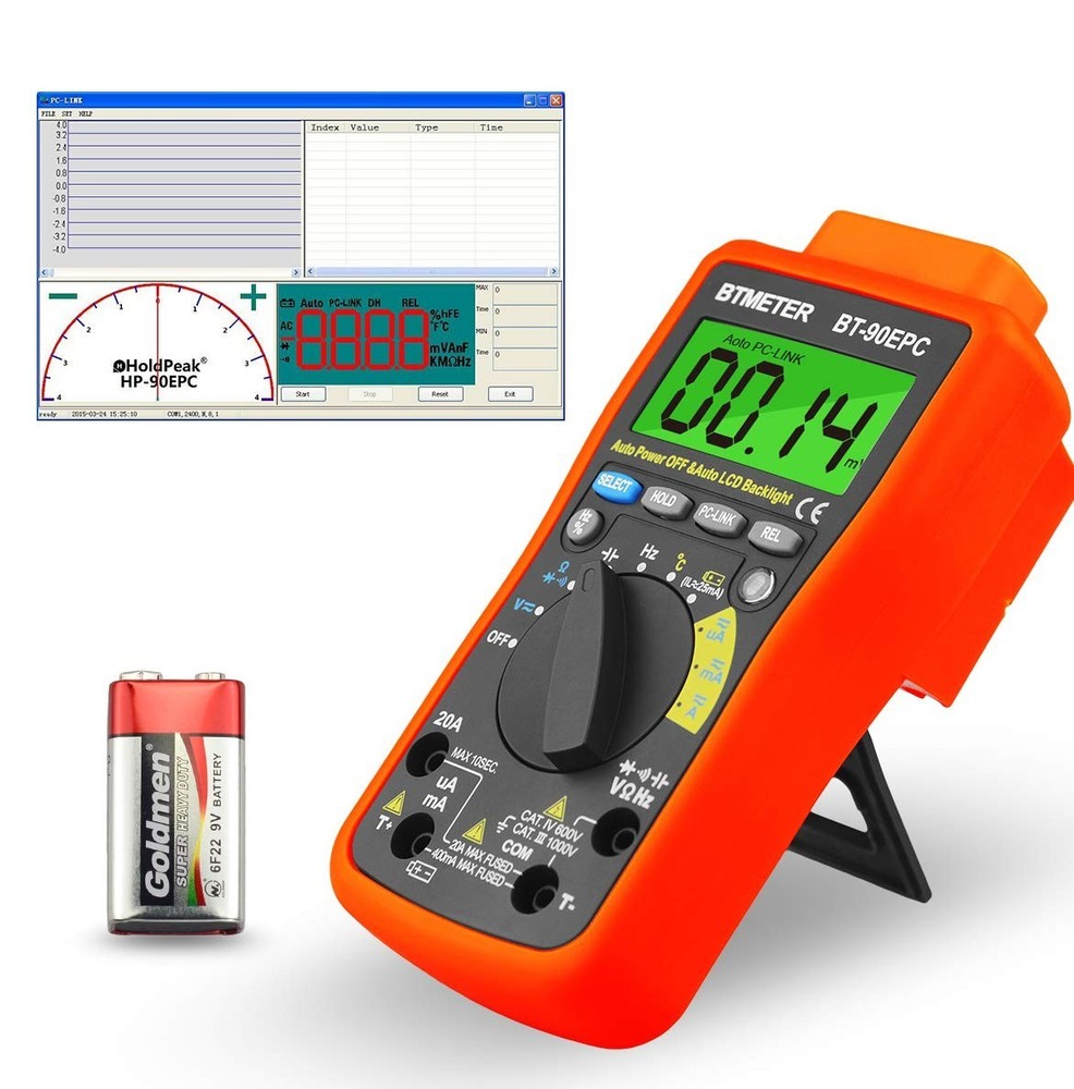 BTMETER BT-90EPC Digital Multimeter, Auto-Ranging AC/DC Volt Amp Ohm Temperat...