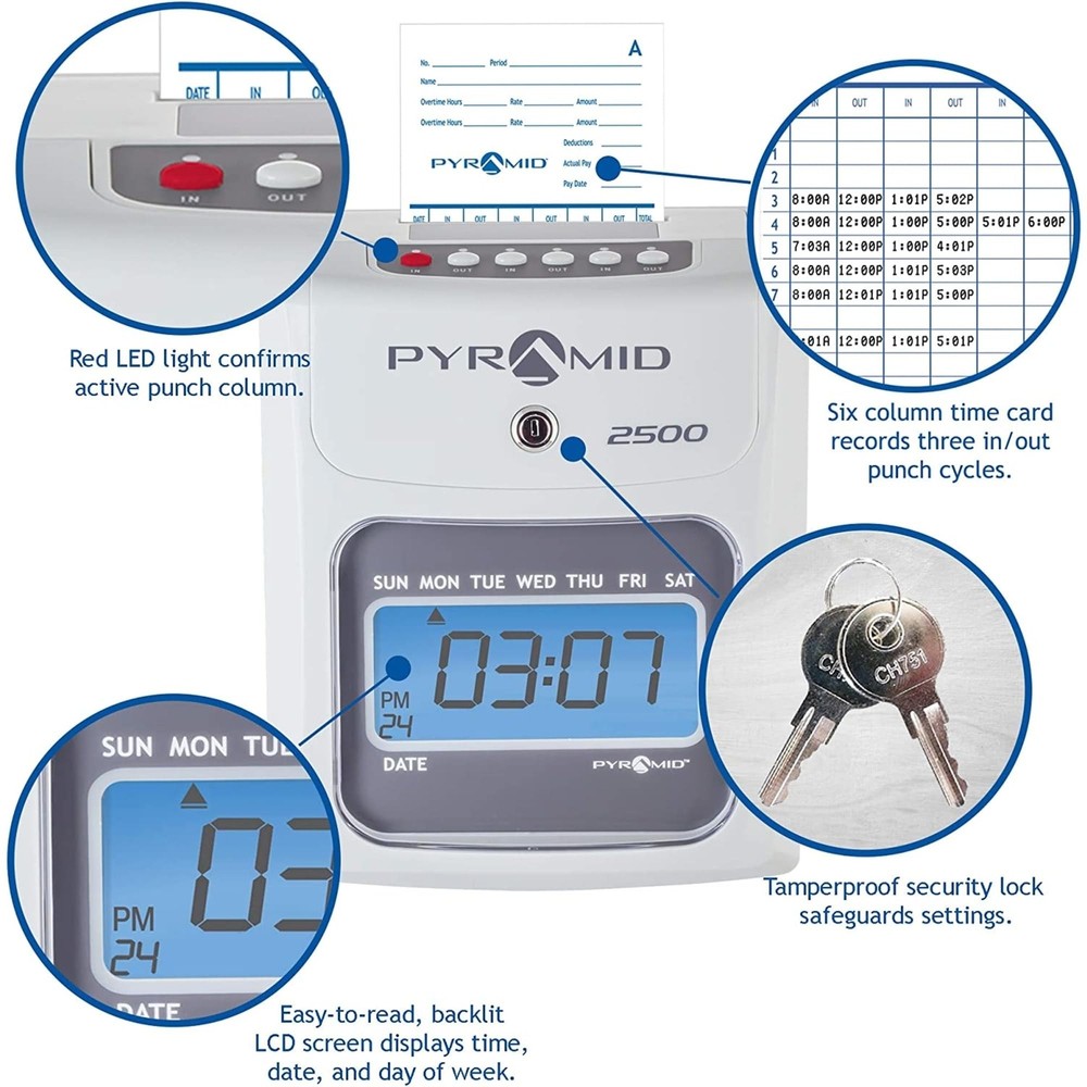 Pyramid Time Systems 2500 Small Business Time Clock Bundle with 100 Time Card...