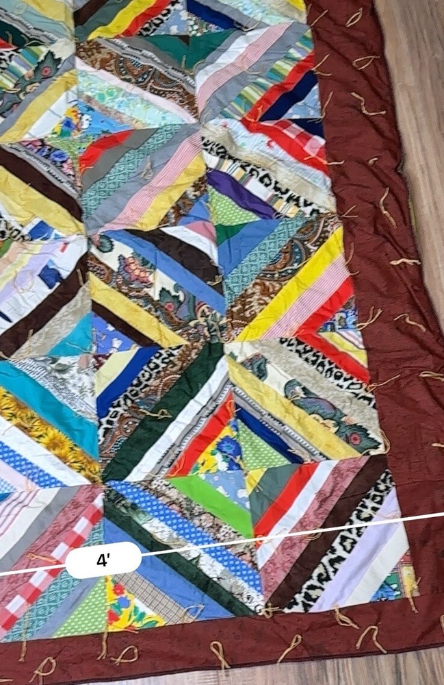 Handmade Quilt Blanket Handtie Patchwork Multi fabric Lap Throw Wheelchair Sofa