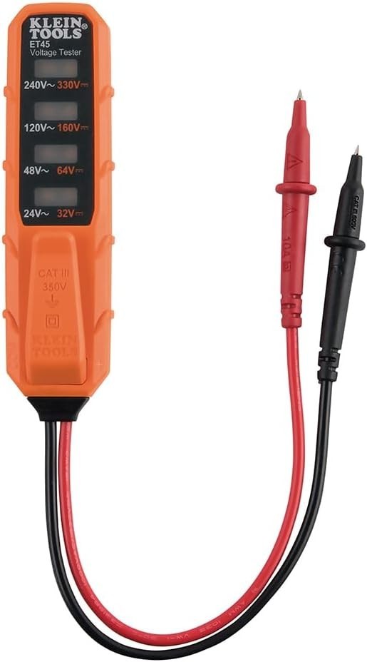 Compact Klein ET45 AC/DC Voltage Tester with Clear LED Indicators, No Batteries