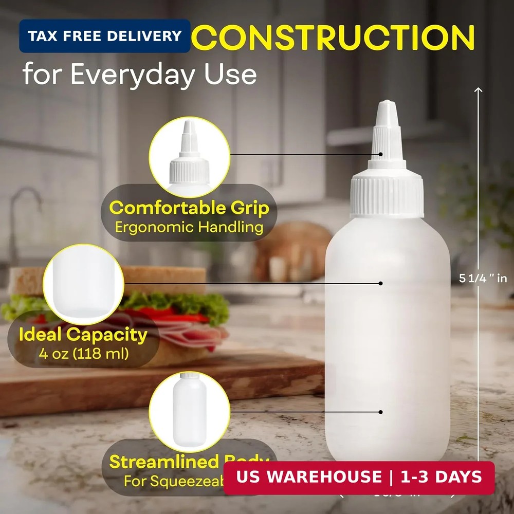 BRIGHTFROM Squeeze Bottles - 4 OZ Empty Plastic Containers for Dressing, Sauces