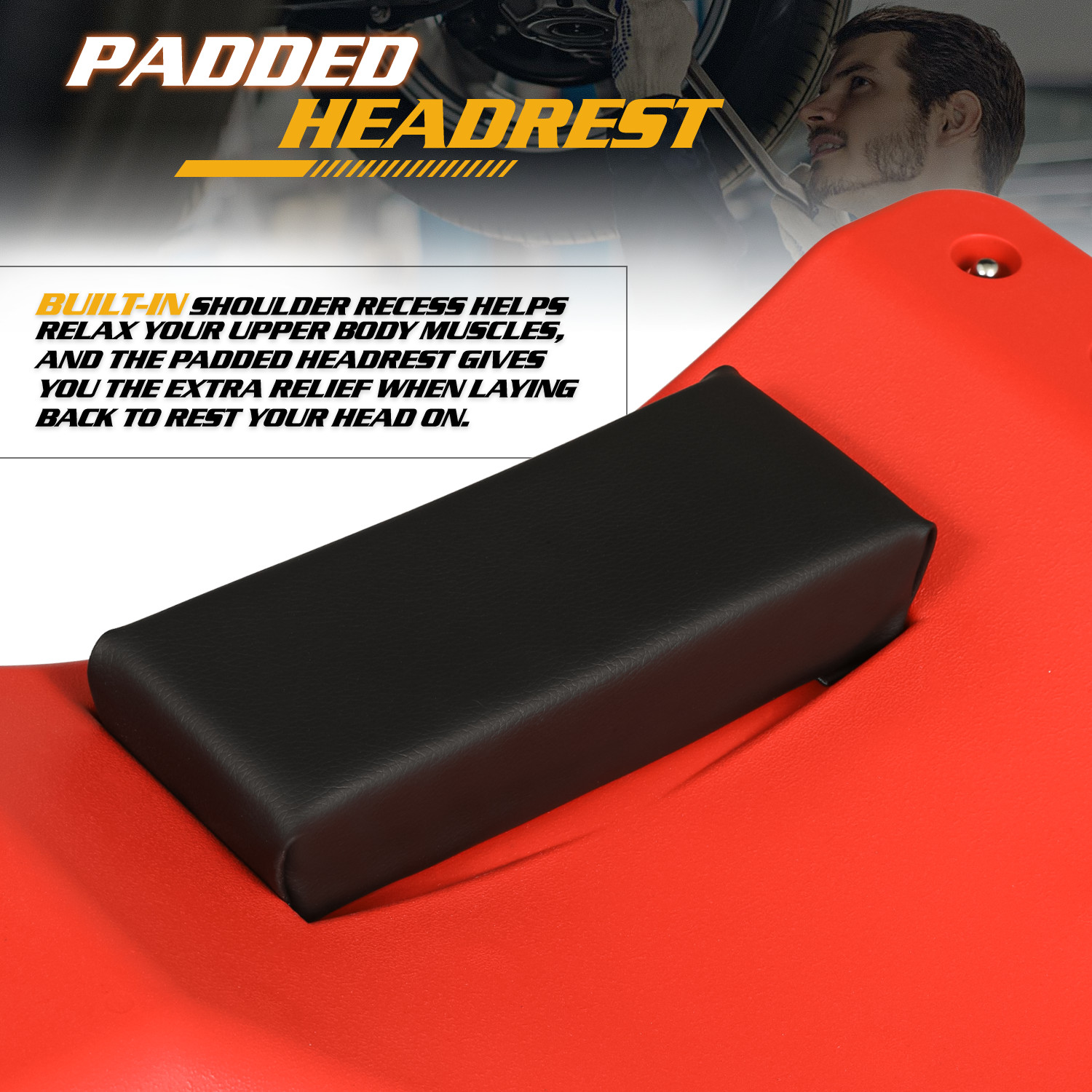 36" Red Rolling Low Profile Creeper Automotive Garage Repair w/Papped Head Rest