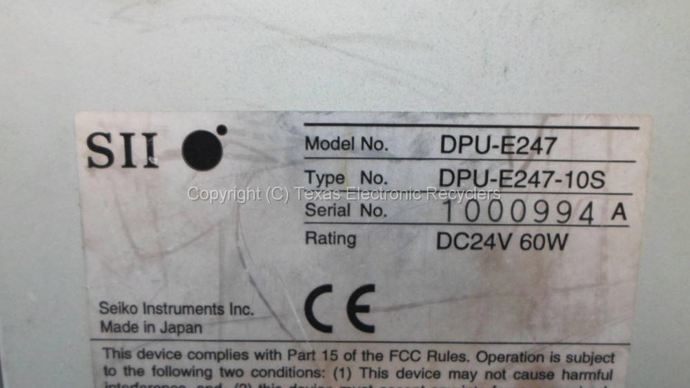 SII DPU-E247 DPU-E247-10S-E Serial Thermal Receipt Printer - NO SPOOL AC ADAPTER