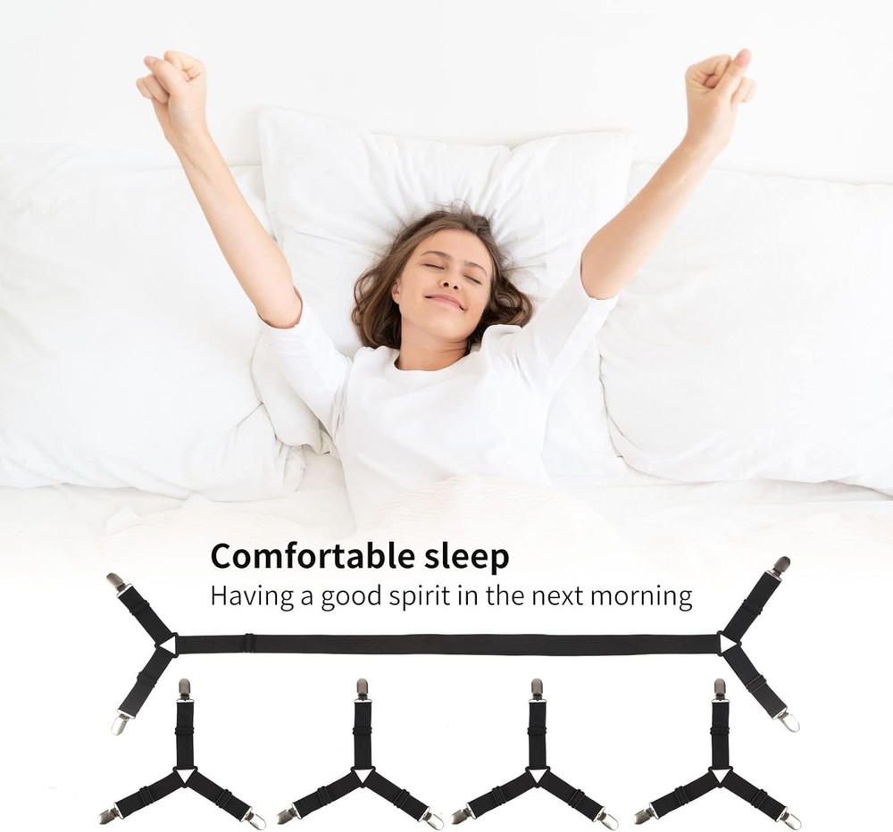 Bed Sheet Straps,4+1Pcs Fitted Sheet Clips Holder,Elastic Adjustable Sheet Strap