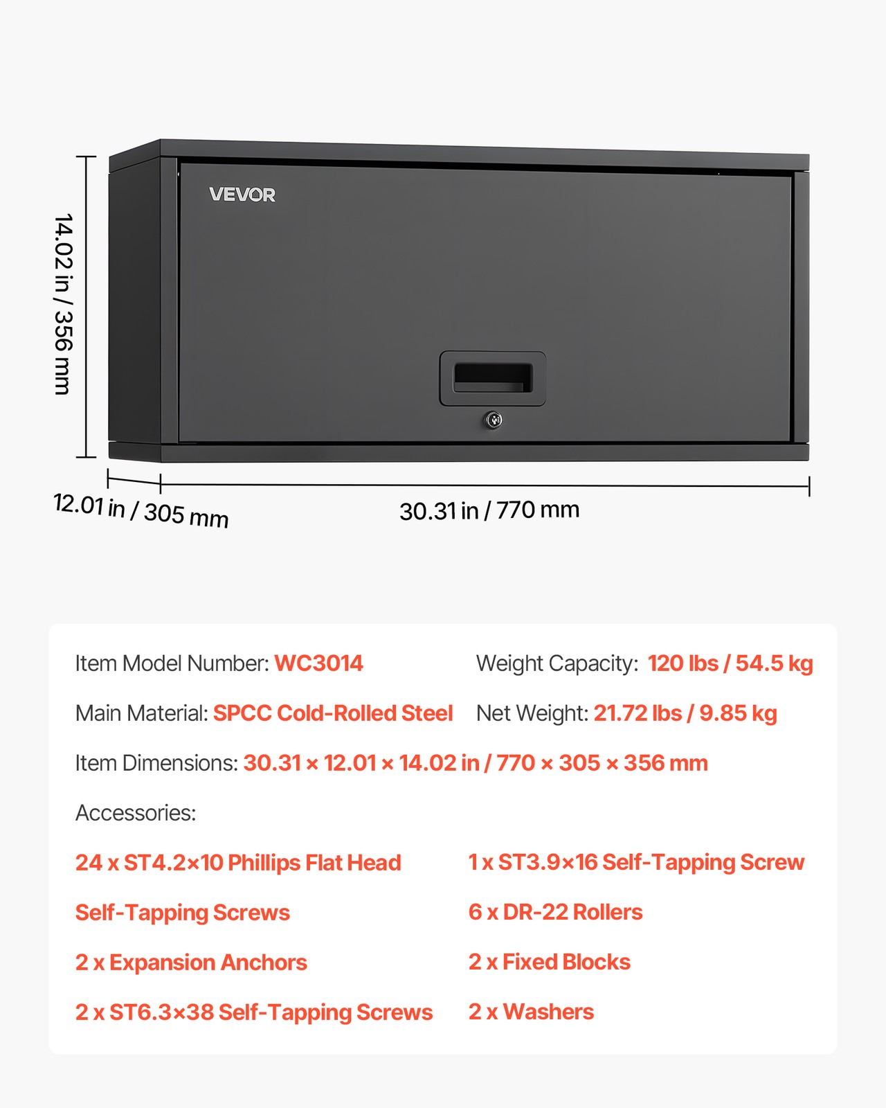 VEVOR Metal Wall Cabinet 120 lbs per Shelf Garage Wall Cabinet with Up-Flip Door