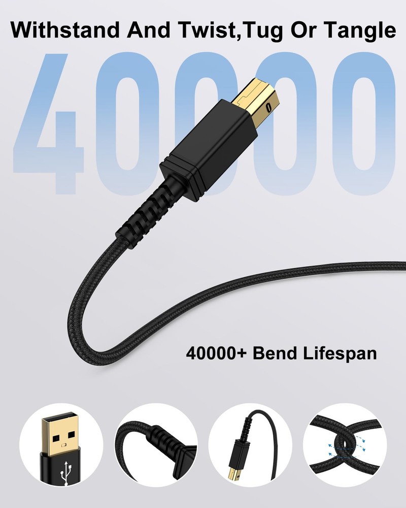 6FT USB Printer Cable, A to B Type A Male B 6FT, Black