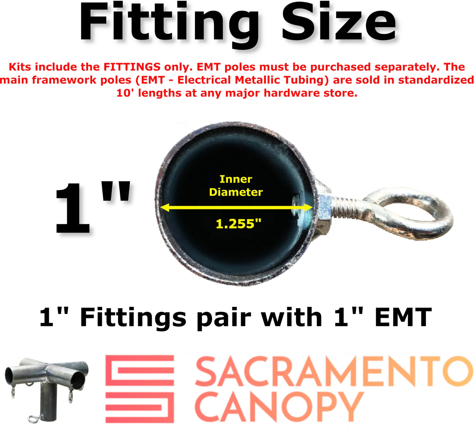 1-Inch Reinforced Low Peak Canopy Fittings Kit for EMT Poles