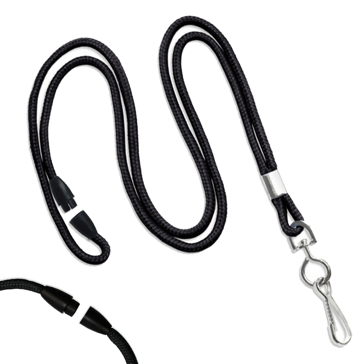 Round Breakaway Lanyard with Swivel Hook - Thin Neck Cord for ID Badge & Keys