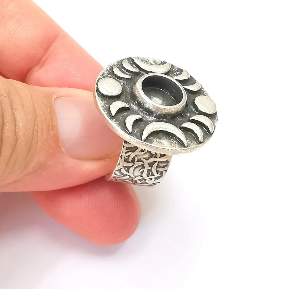 Crescent Moon Ring Blank Setting Cabochon Mounting Adjustable Resin Base Bezels