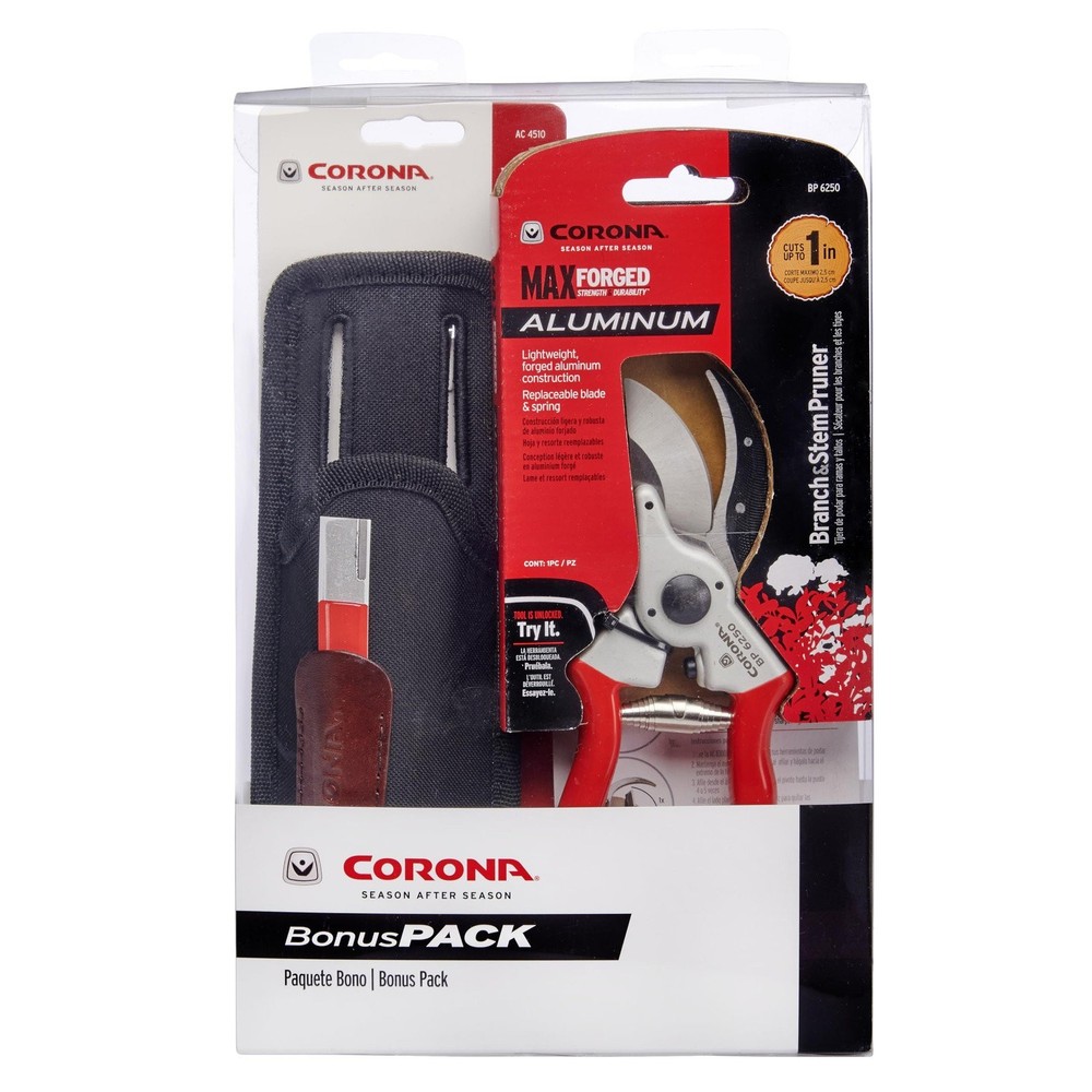 Corona SP 6250 Aluminum Bypass Pruner Kit Pouch Sharpener Bundle
