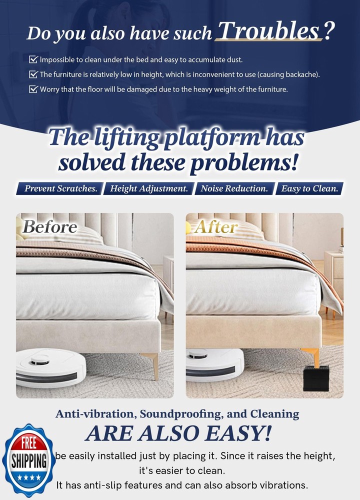 EclatBain Bed Risers Furniture Risers Heavy-Duty Rectangular Adjustable Block
