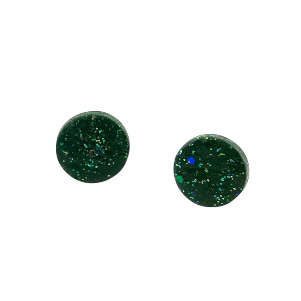 Green Glitter Round Polymer Clay Stud Earrings