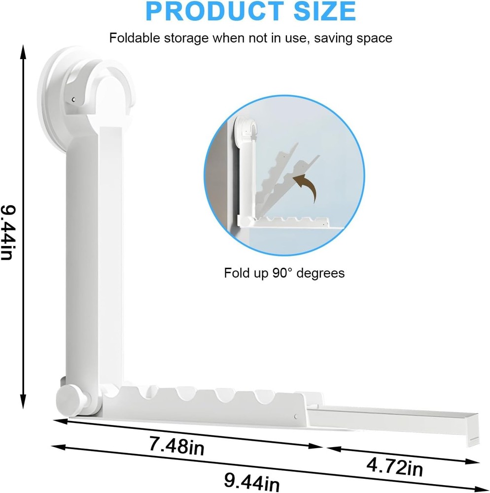 Foldable Clothes Drying Rack with Suction Cup, Wall-Mounted Clothes Drying Rod w
