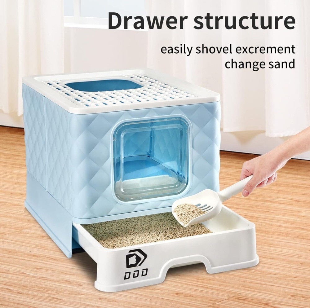 DDD Cat Litter Box with Lid Cover & Scoop Front Entry Top Exit