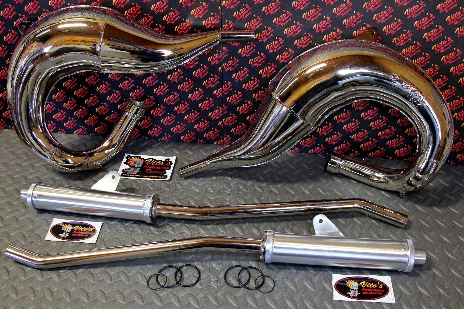 Vito's Performance FAT BASTARD pipes in frame 1987-2006 Yamaha Banshee CHROME