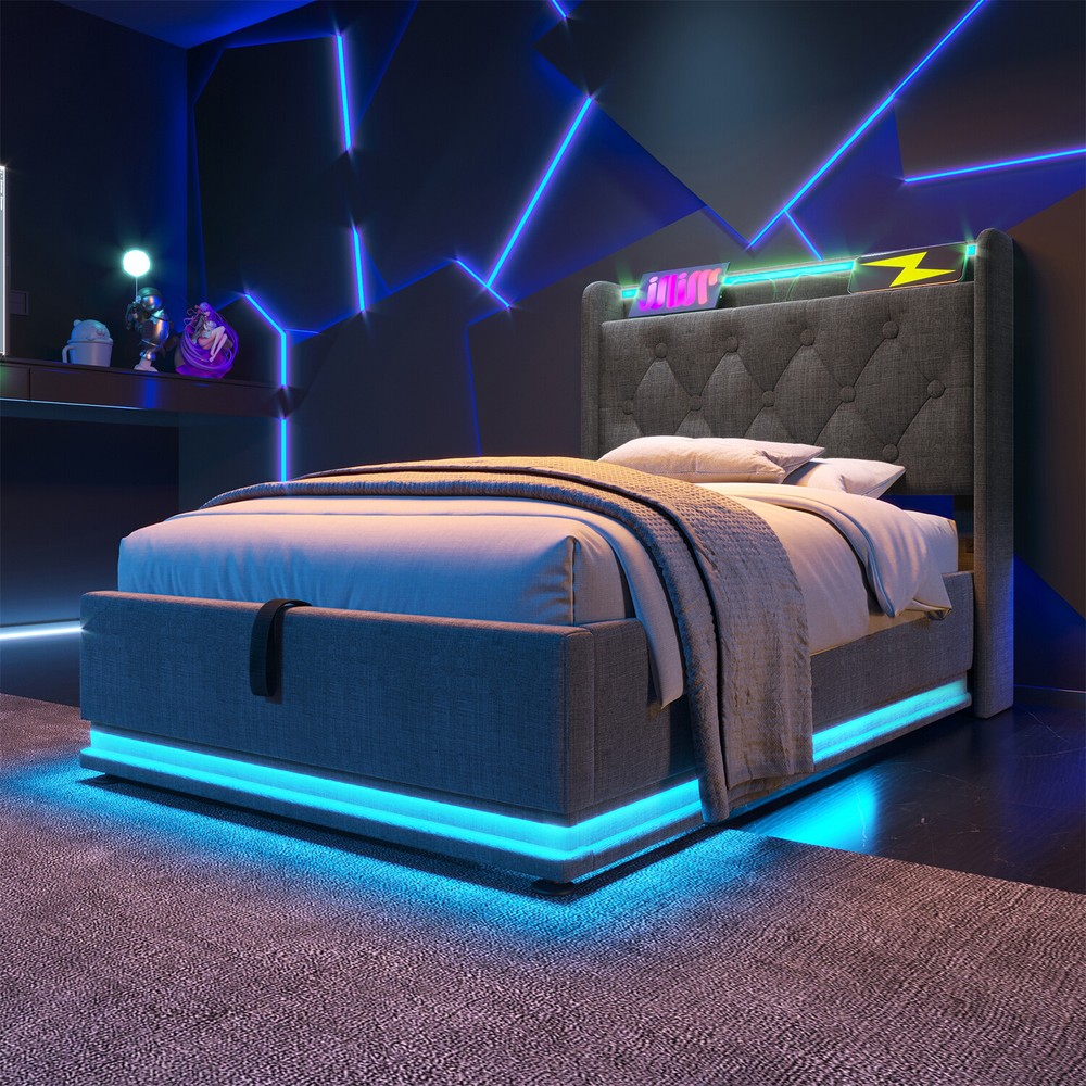 Twin/Full/Queen/King Size Upholstered Platform Bed with Hydraulic Storage System