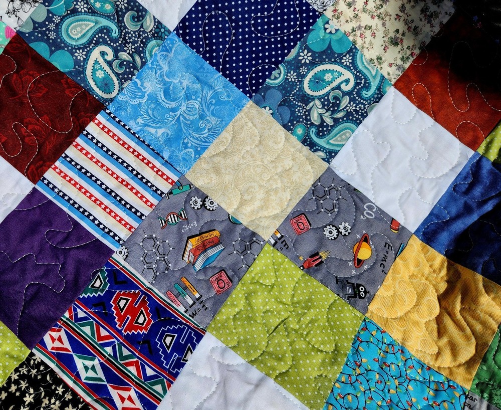 Homemade Quilt 53" x 61" SCRAPPY! 9 Patch Pattern