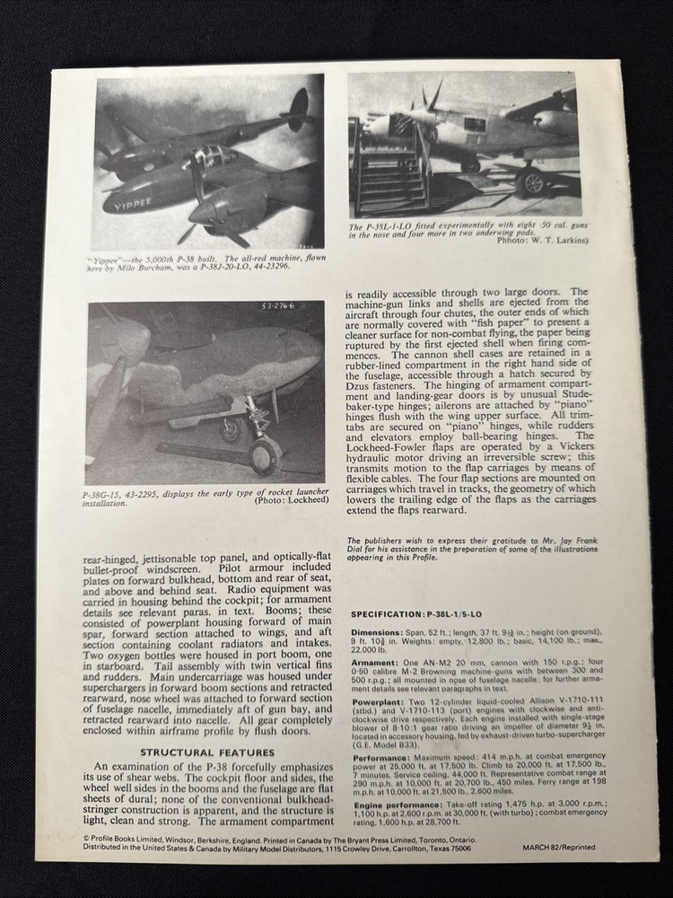 Profile Aircraft Issue No 106 - Lockheed P-38J-M Lightning