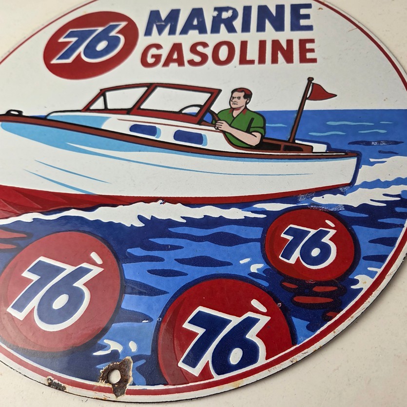 Vintage Union 76 Gasoline Sign - Porcelain Marine Gas Service Pump Sign