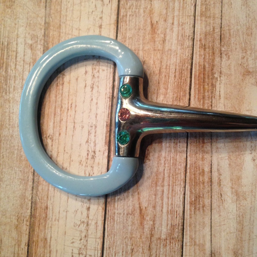 Light Blue Egg Butt Snaffle English Bit with Pastel Colored Crystals 5"