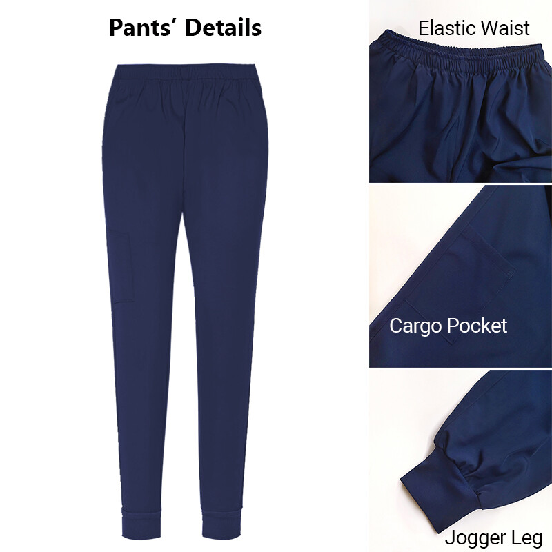 Stretch Scrub Women Solid V-Neck Top Cargo Jogger Pant Medical Nurse Uniform