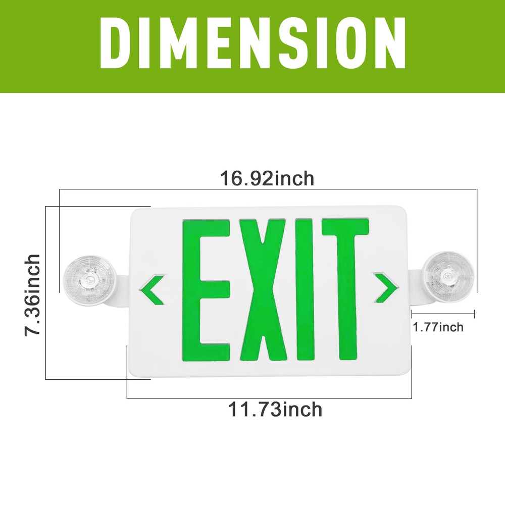 4 Pack Green LED Exit Sign, UL-Listed Emergency Light - Dual LED Lamp ABS Fire