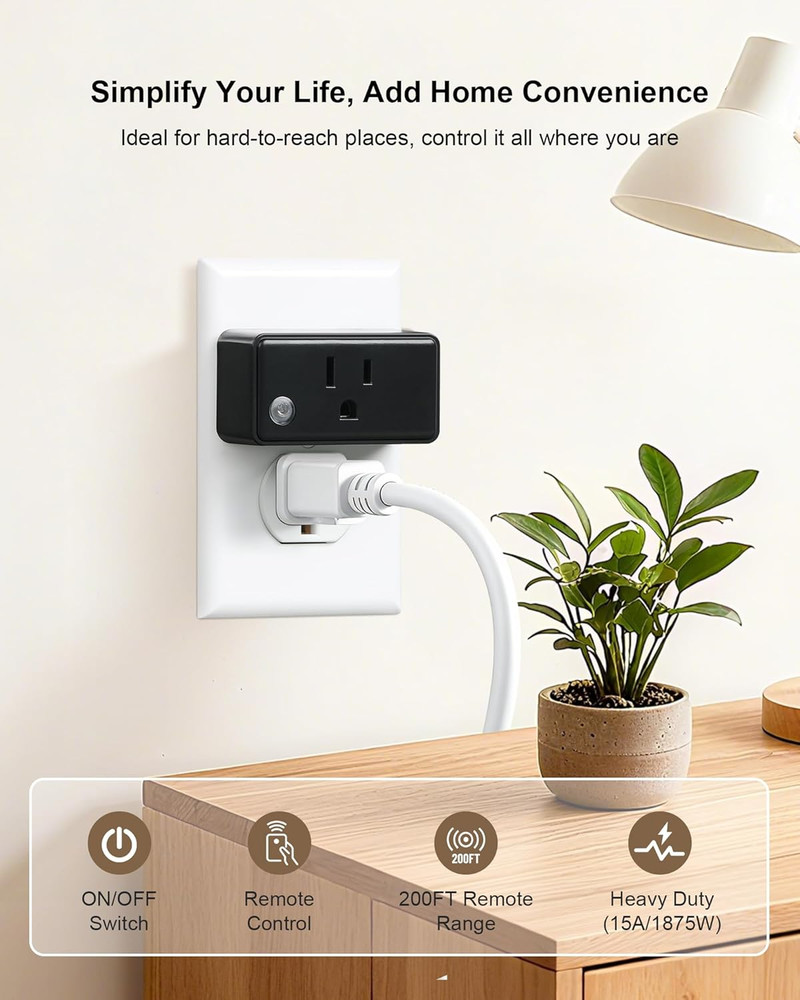 Remote Control Outlet Plug, 200FT Long Range Wireless Light Switch, Compact Desi
