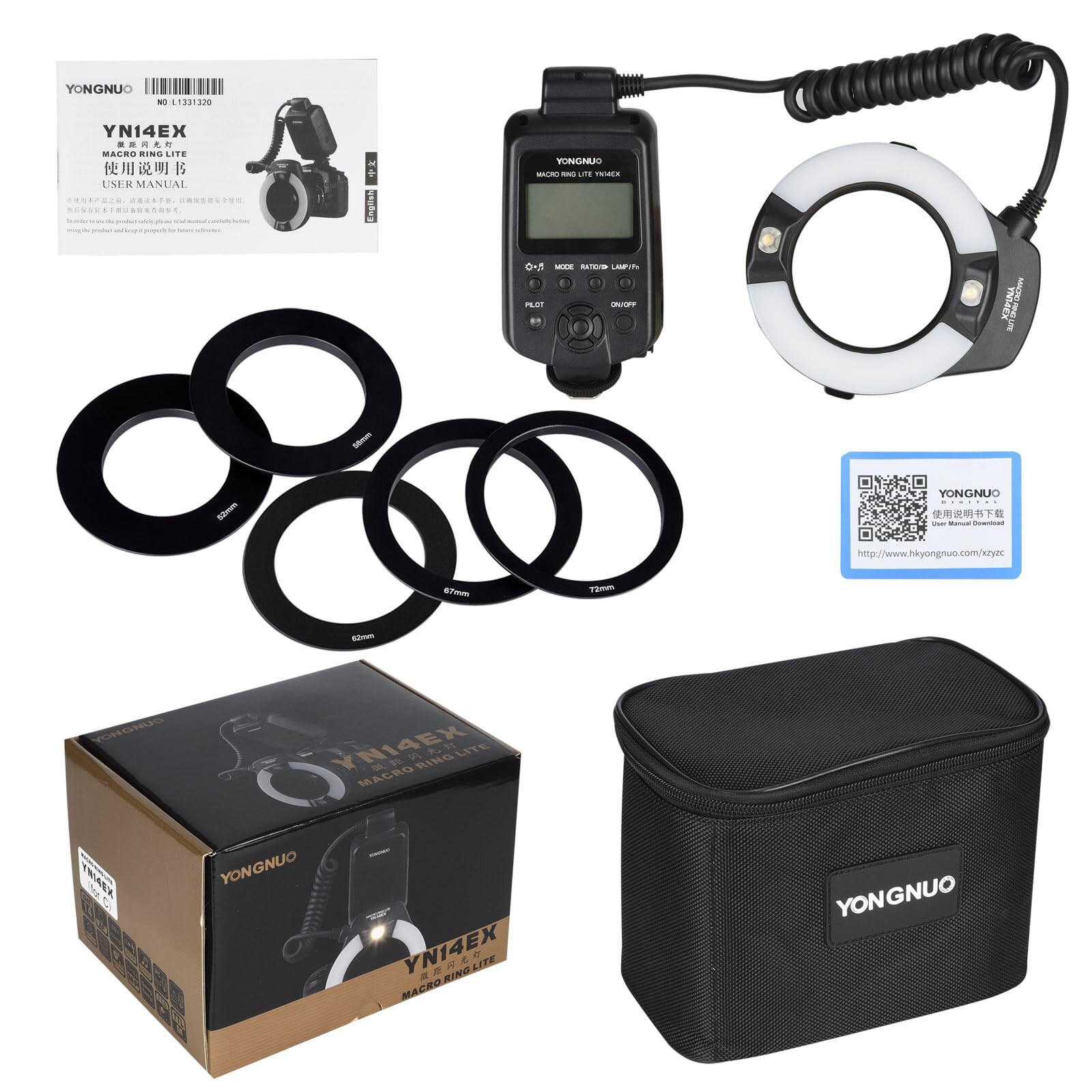 YONGNUO YN-14EX YN14EX TTL Macro Ring Flash, LED Flash Light with Adapter Rin...