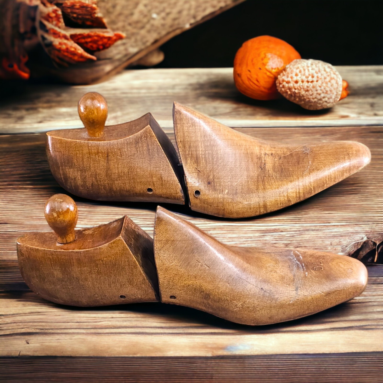 Vintage Wooden Shoe Trees Form Insert Stretcher Shaper Mold Mens Pair Size 7C