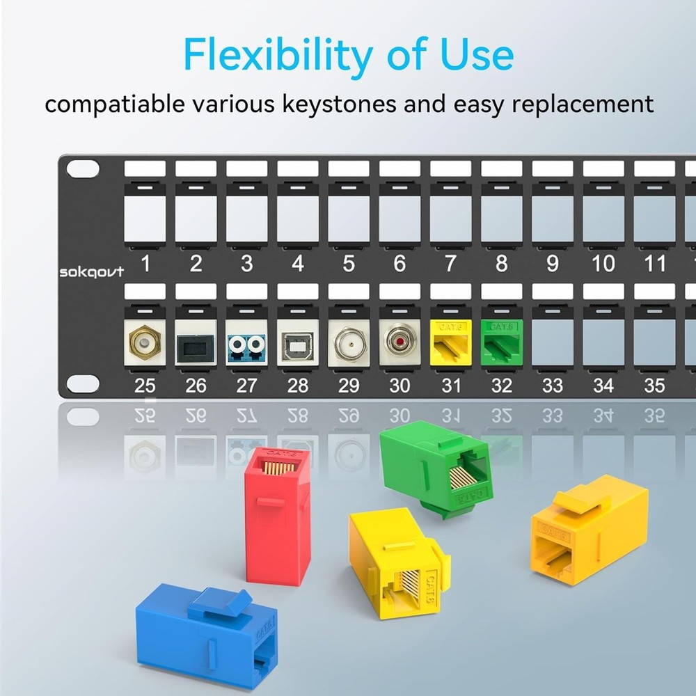 48 Port Blank Keystone Patch Panel with Snap-in Design, Cat6 Network 48