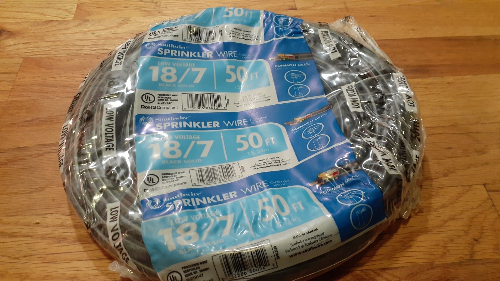 Southwire 49273642 18/7 Black Solid Burial Sprinkler Wire 50ft NEW