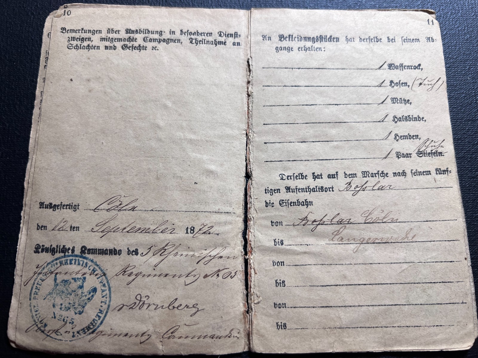 Franco-Prussian War 1870/1871 German Military ID Musketeer Johan Fleisch RARE!