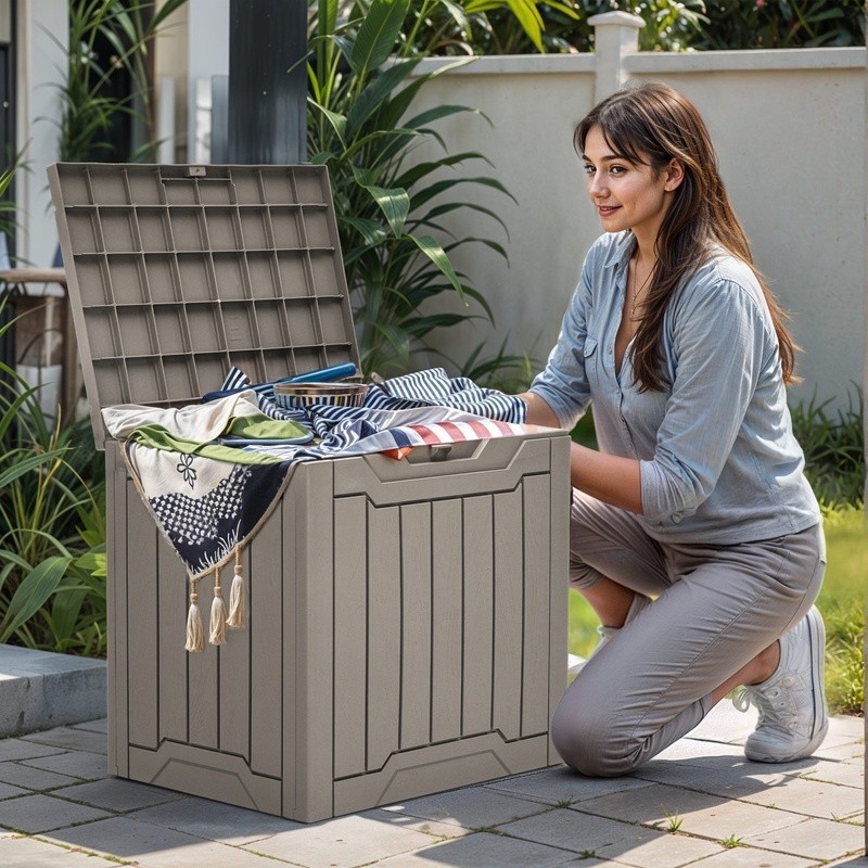 Waterproof Resin Deck Box Lockable Outdoor Storage Easy Assembly Durable New