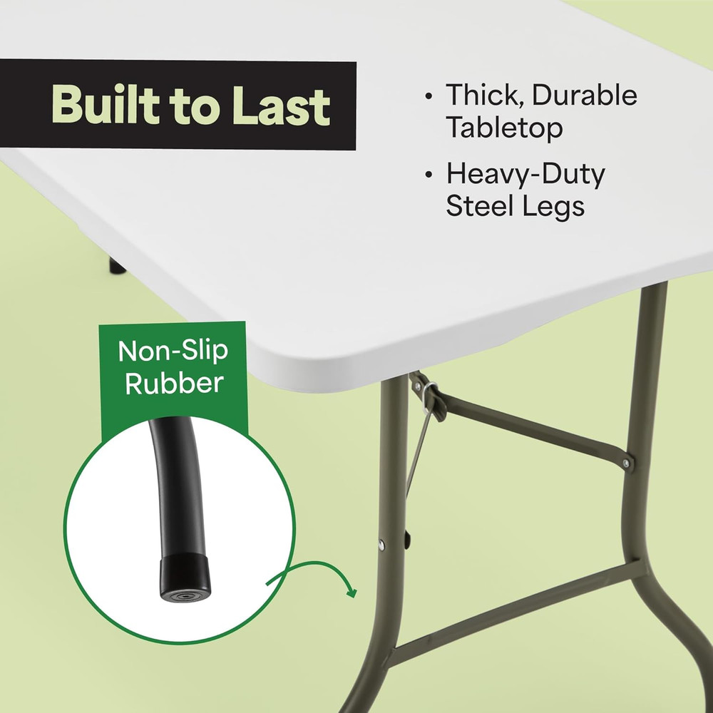 White 6Ft Folding Table with Handle | Heavy-Duty Foldable Table | Portable Table