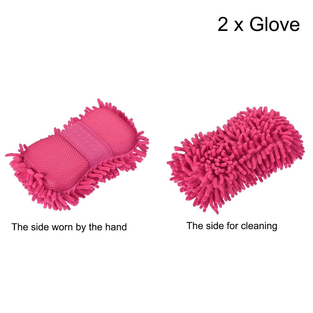 2Pcs Microfiber Wash Gloves Chenille Cleaning Sponge Mitten Duster Pink