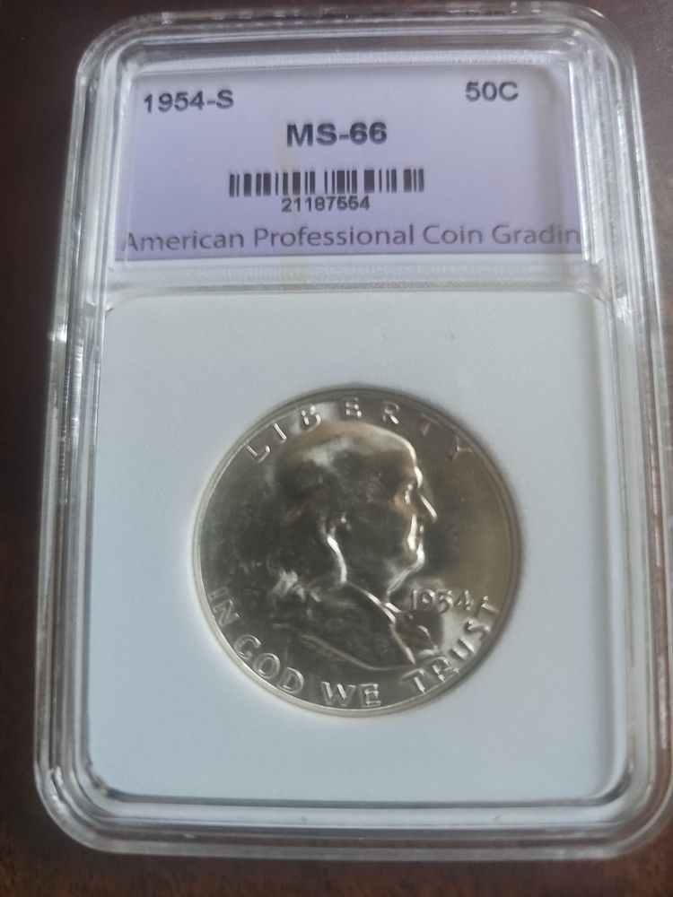 1954 S ** Franklin Half Dollar ** APCG MS 66 **