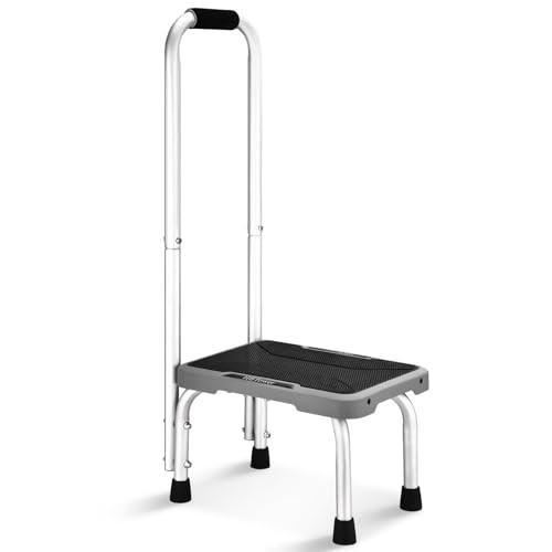 Aluminum Step Stool with Handle for Elderly, Lightweight 1-Step with Handle