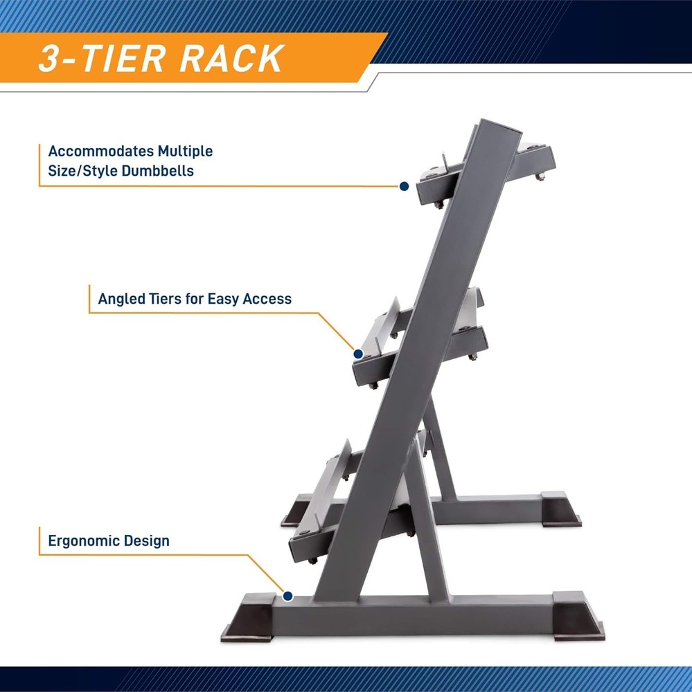 Durable Alloy Steel Dumbbell Rack - Space-Saving 3-Tier Storage Solution