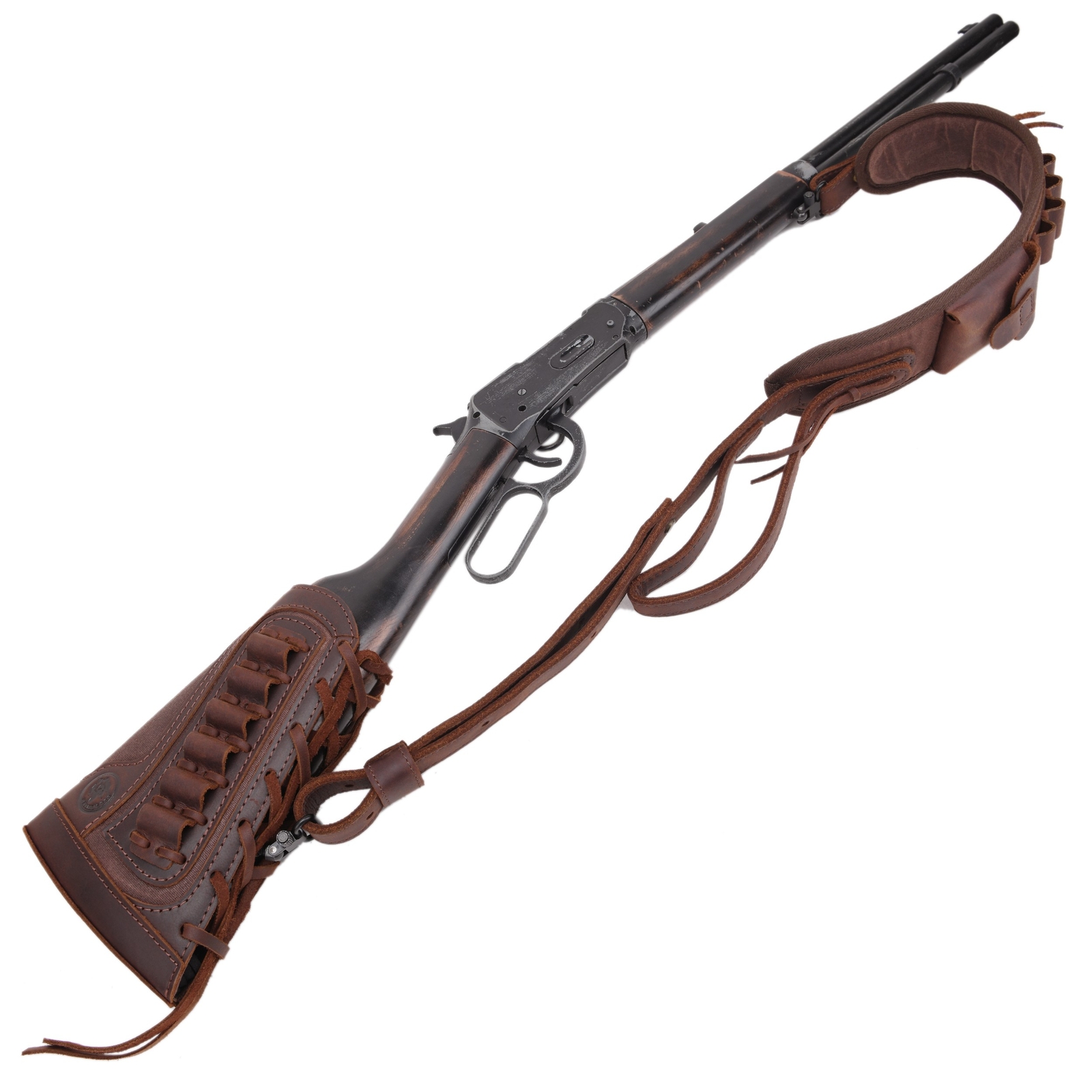 Shooting Combo of Leather Rifle Gun Buttstock Cover with Sling.22LR.357.308 12GA