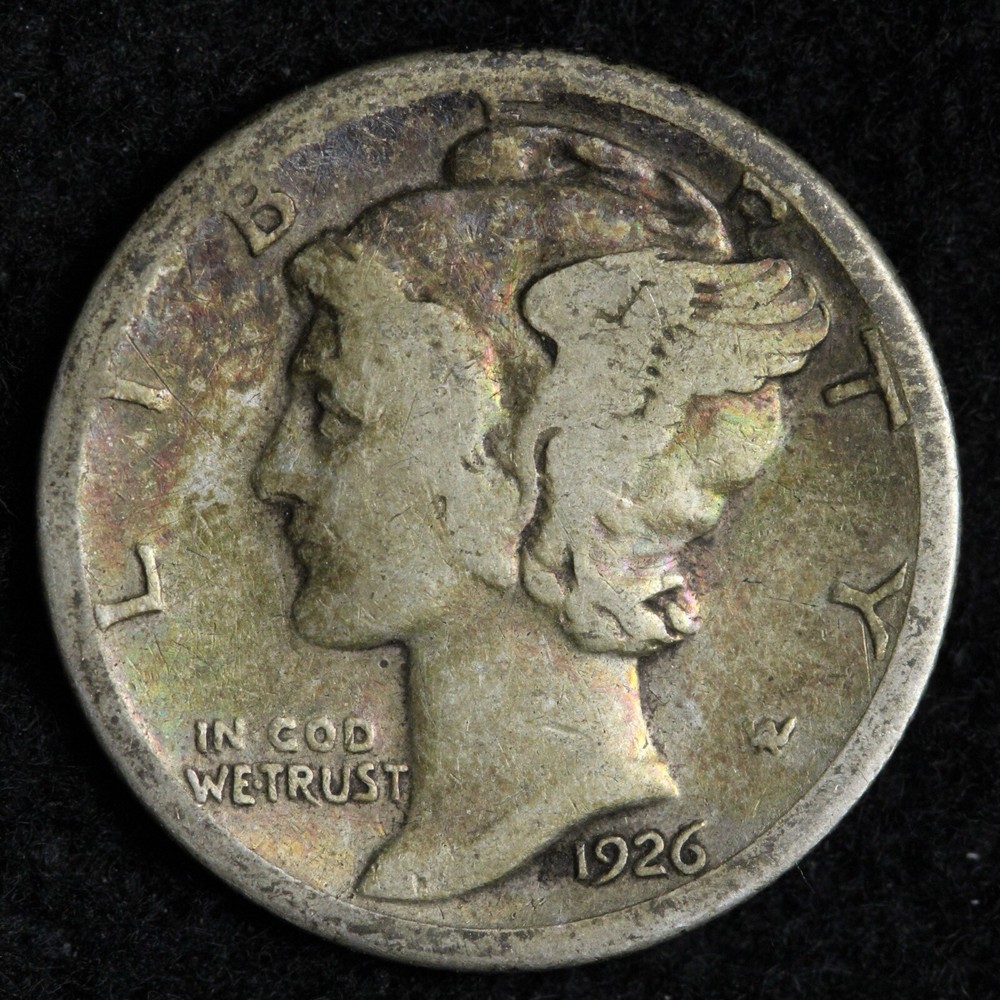 1926-S Mercury Silver Dime TONED E210 T